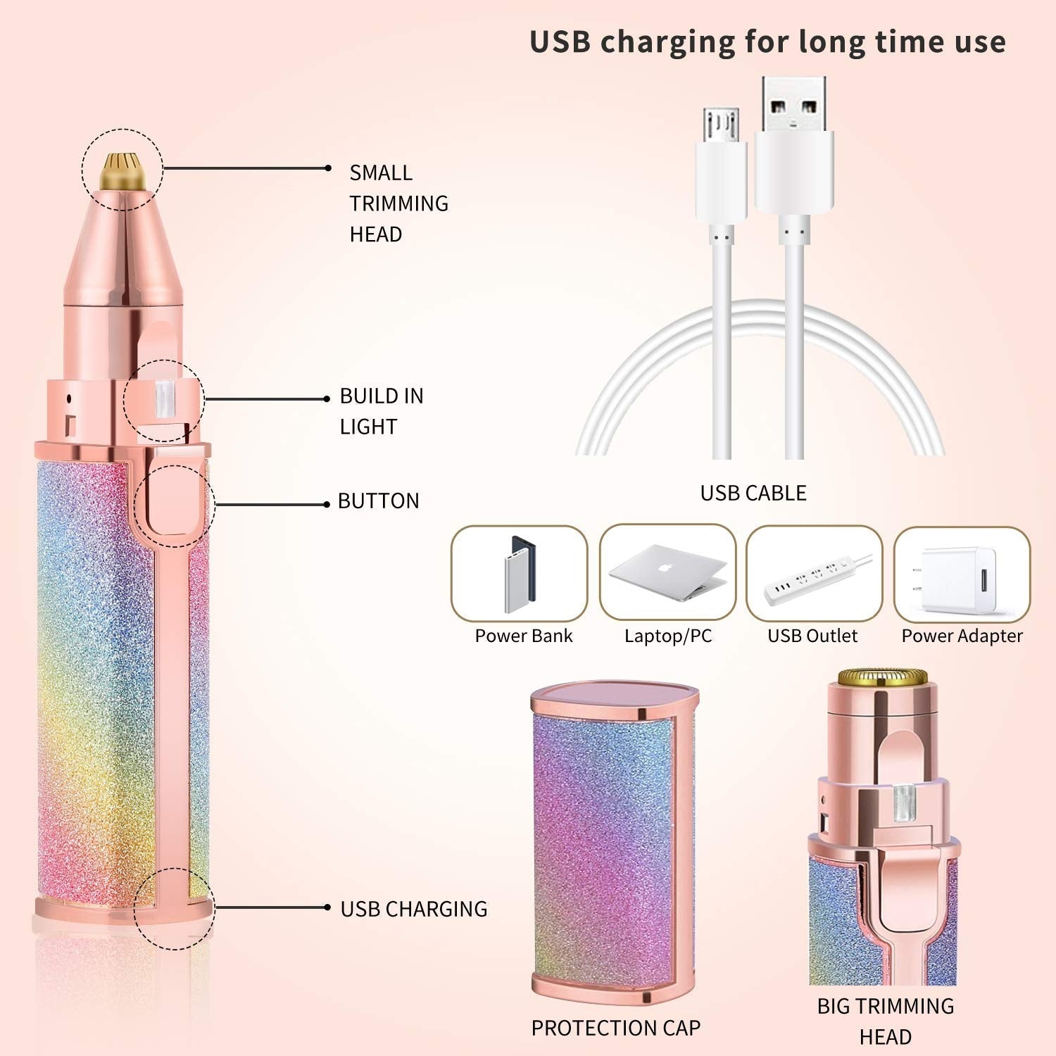 Flawless 2 In 1 Eyebrow Trimmer - With USB Charging Cable And Cleaning Brush