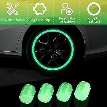 Car/Bike Wheel Tire Rim Air Valve Cap Radium Tyre Air Caps Cover Glow Radium Light Resistant Tire Pressure Caps, Universal for Car, Truck, Motorcycles, Bike